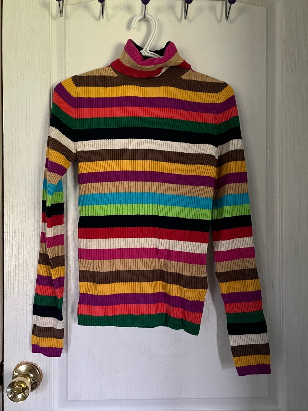 Multicolor Striped Ribbed Turtleneck Sweater